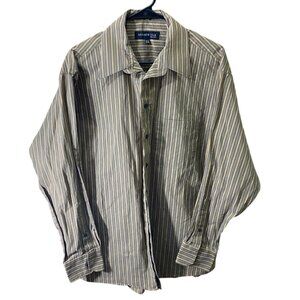 Kenneth Cole Mens Dress Shirt Large 16.5 Neck Striped Long Sleeve Button-Up